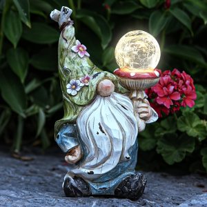 Garden Gnomes Outdoor Fairy Statues with Solar LED Lights for Home, Yard, Patio, Lawn Ornaments Best Garden Gifts for Mothers Day, Housewarming, Festival