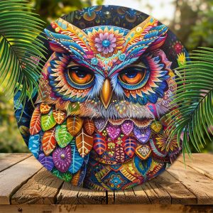 Bohemian Owl Metal Sign, 8x8 Inch Aluminum Wall Decor for Garden, Bedroom, Garage - Rustic Gift Idea