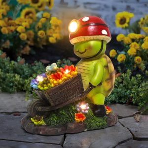 Outdoor Statue Garden Decor, Cute Bee Building Honeycomb Lawn Ornaments Figurine with Solar Powered Lights for Outside Lawn Patio Porch Yard