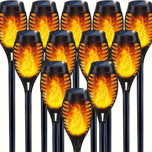 6pcs Solar LED Flame Tiki Torch Lights - Automatic On/Off for Garden, Pathway & Patio Decor