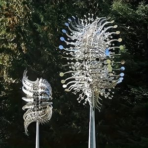 Unique And Magical Metal Windmill, 3D Wind-powered Kinetic Sculpture, Solar-powered Metal Windmill, Yard And Garden Windmill, Windcatcher Metal Outdoor Terrace Decoration (1 Piece-silver)