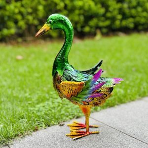 Contemporary 14inch Metal Duck Statue, Colorful Garden Sculpture, Easter Decorative Outdoor Animal Figurine, Floor Mounted Metal Art for Yard, Lawn, Patio - Weatherproof, No Battery Needed