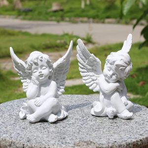 Set Of 2pcs, Cherubs Angels Resin Garden Statue Figurine, Indoor Outdoor Home Garden Decoration, Adorable Angel Sculpture Memorial Statue