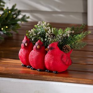 Art Deco Style Red Cardinal Bird Resin Statues, Set of 3 - Animal Theme Outdoor Tabletop Decor for New Year's Day, Garden & Home Display, No Electricity or Battery Needed