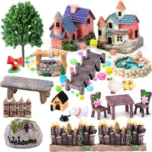 48pcs Fairy Garden Accessories, Fairy Welcome Garden Kit, Mini Fairy Garden Decoration Christmas Decoration Fairy Garden Potted Plants Desk Decoration (Random Color) Halloween Christmas Gift