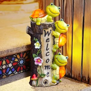 Solar Powered Frog & Turtle Garden Statues with LED Lights, Funny Outdoor Decor for Patio, Garden, Lawn