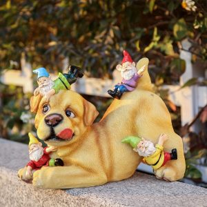 1pc Dog And Gnome Garden Sculptures & Statues Outdoor, Funny Gnomes Garden Art Outdoor Decor Garden Gift Garden Decor For Outside Lawn Yard Patio Home Decoration