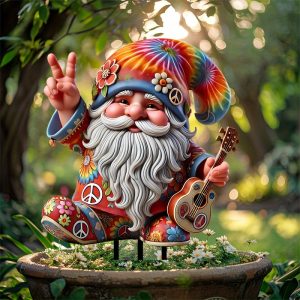 Whimsical Hippie Gnome Acrylic Garden Stake, 11.8