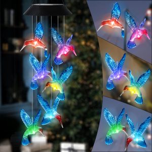 Color-Changing LED Hummingbird Solar Wind Chimes - Perfect Outdoor Garden Decor & Gift for Mom, Grandma on Mother's Day